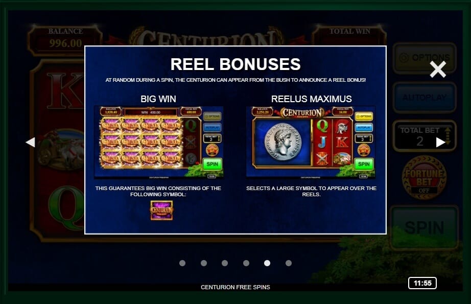 Centurion Free Spins Slot Bonus