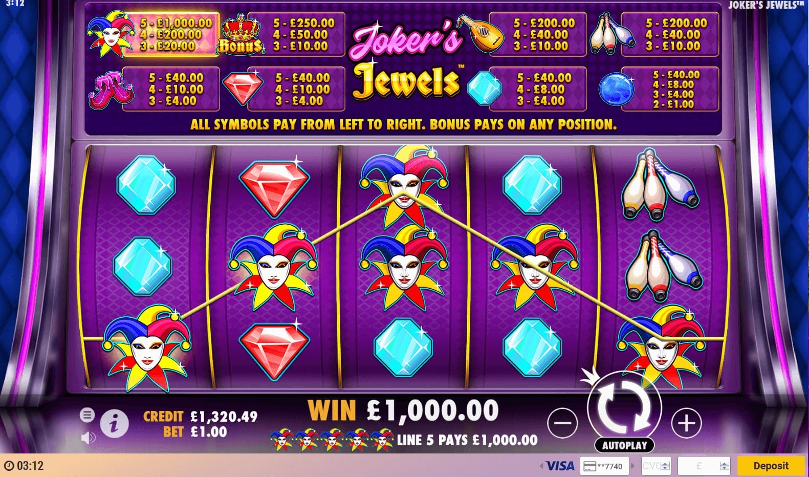 Joker's Jewels Slot Gameplay